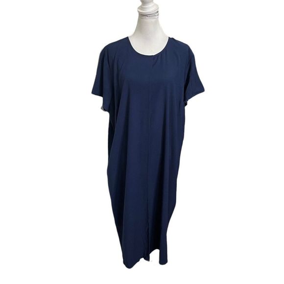 Universal Standard T Shirt Dress Blue Women’s 22-24 Midi Draped Short Sleeves - Picture 1 of 9